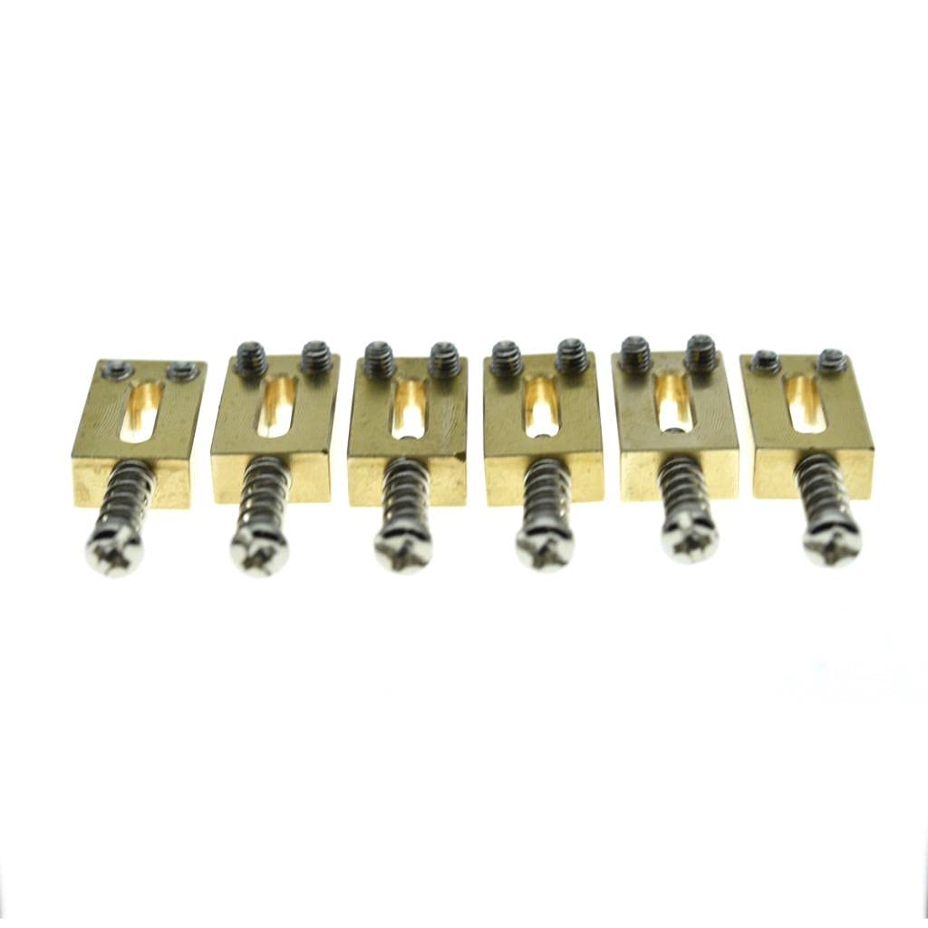 KAISH Solid Brass Guitar Bridge Saddles Brass Saddle 10.8mm String Spacing with Nickel Screws for Stratocaster/Telecaster